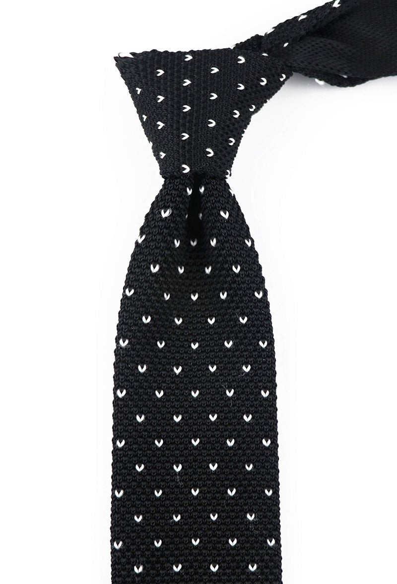 Secdtie Mens Knit Black and White Ties Modern Basic Designed Sweater Casual Silk Necktie - Image 2